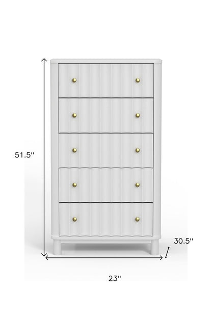 28" White Solid Wood Five Drawer Dresser