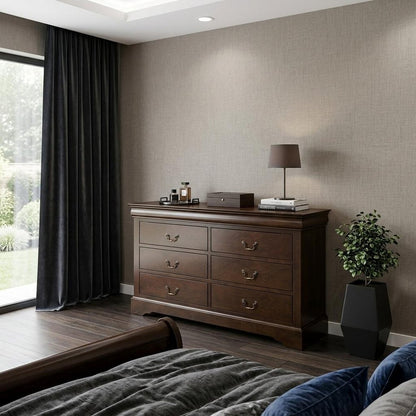 60" Brown Solid Wood Six Drawer Double Dresser