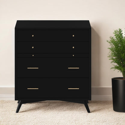 38" Black Solid Wood Four Drawer Chest