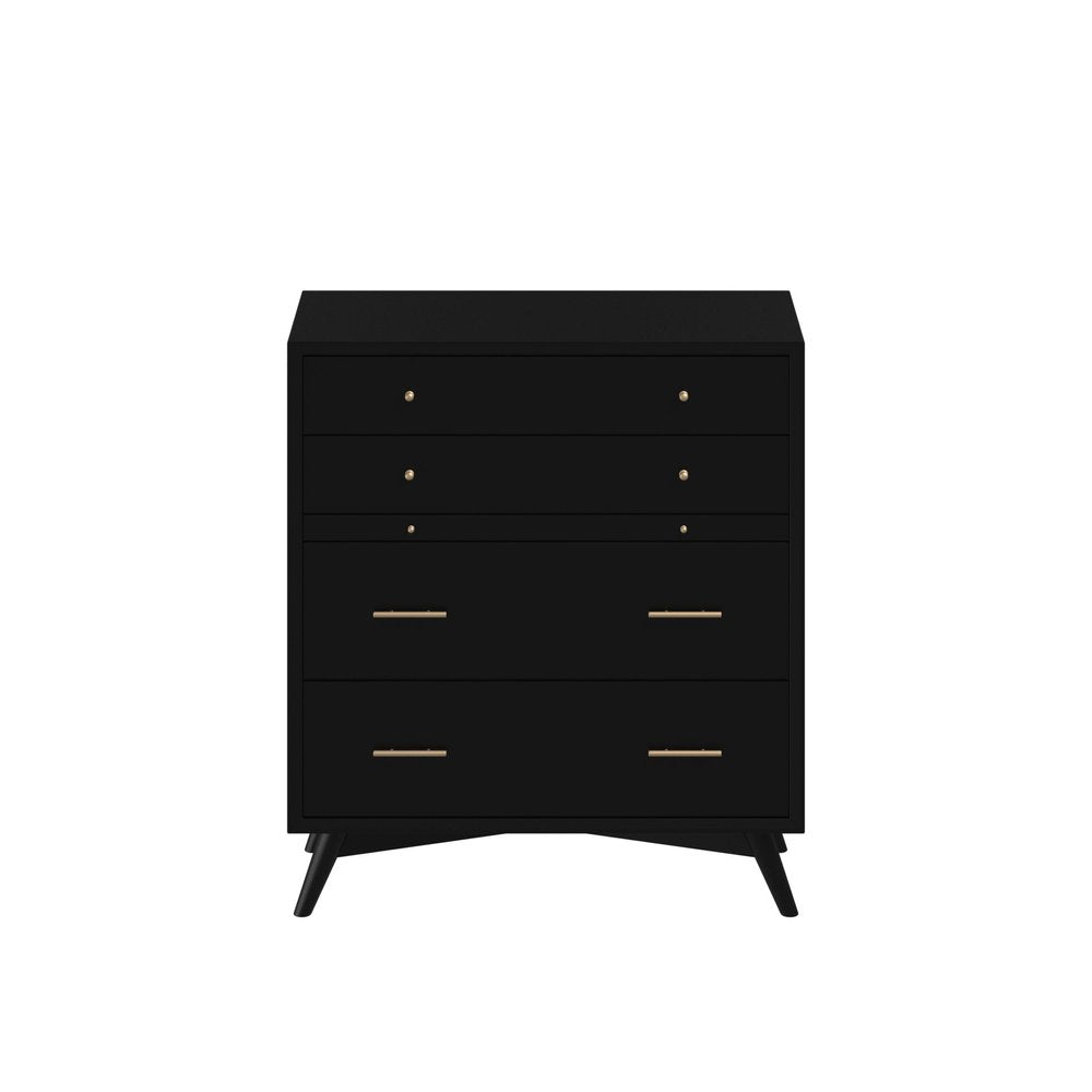 38" Black Solid Wood Four Drawer Dresser