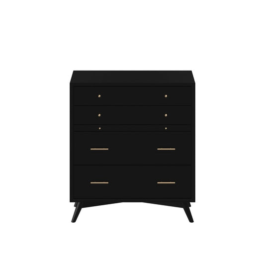38" Black Solid Wood Four Drawer Dresser