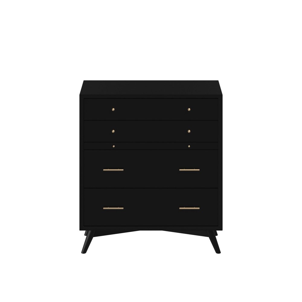 38" Black Solid Wood Four Drawer Dresser
