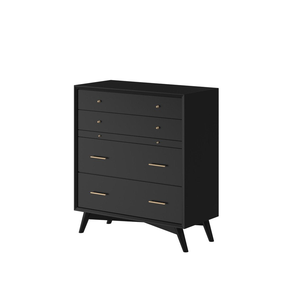 38" Black Solid Wood Four Drawer Dresser