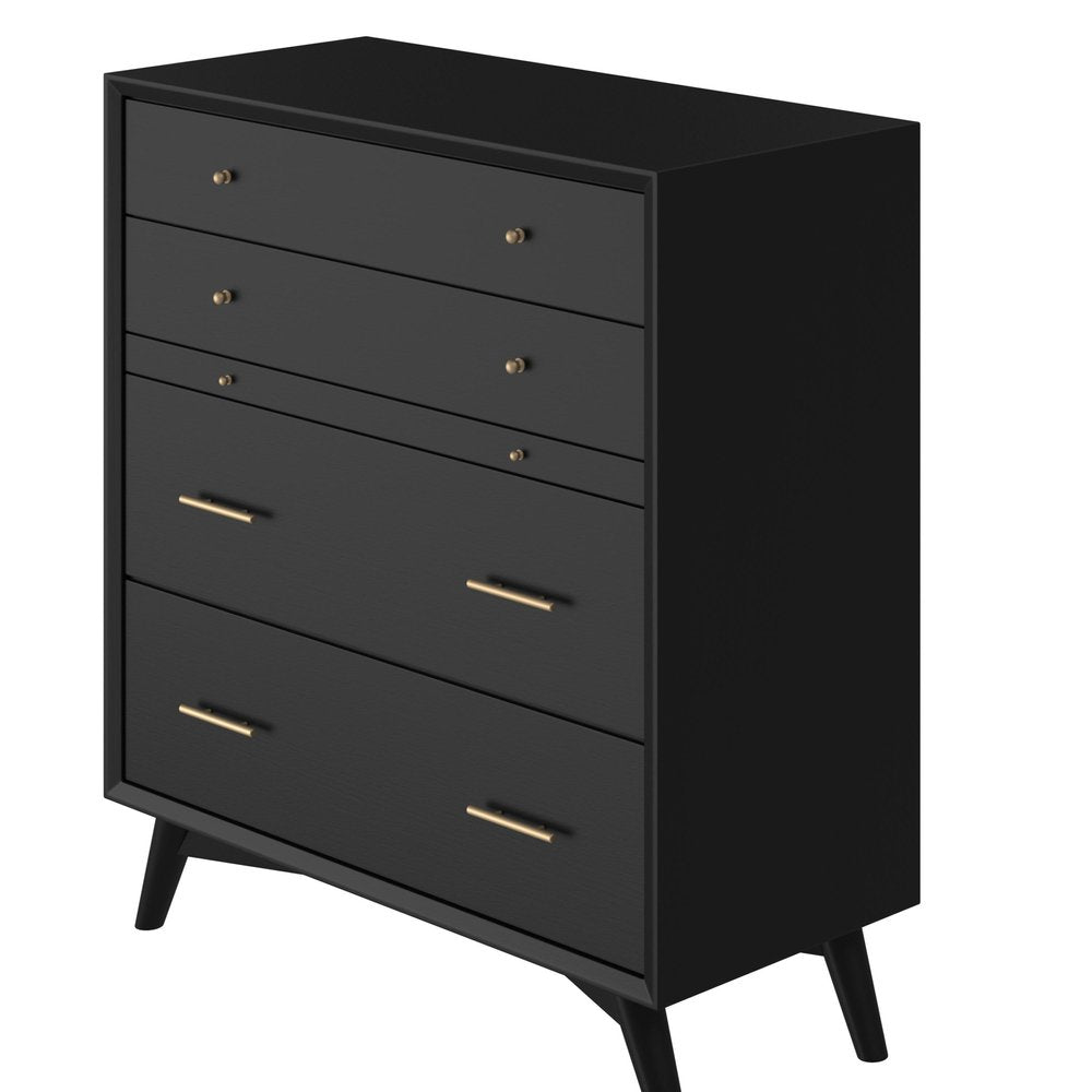 38" Black Solid Wood Four Drawer Dresser