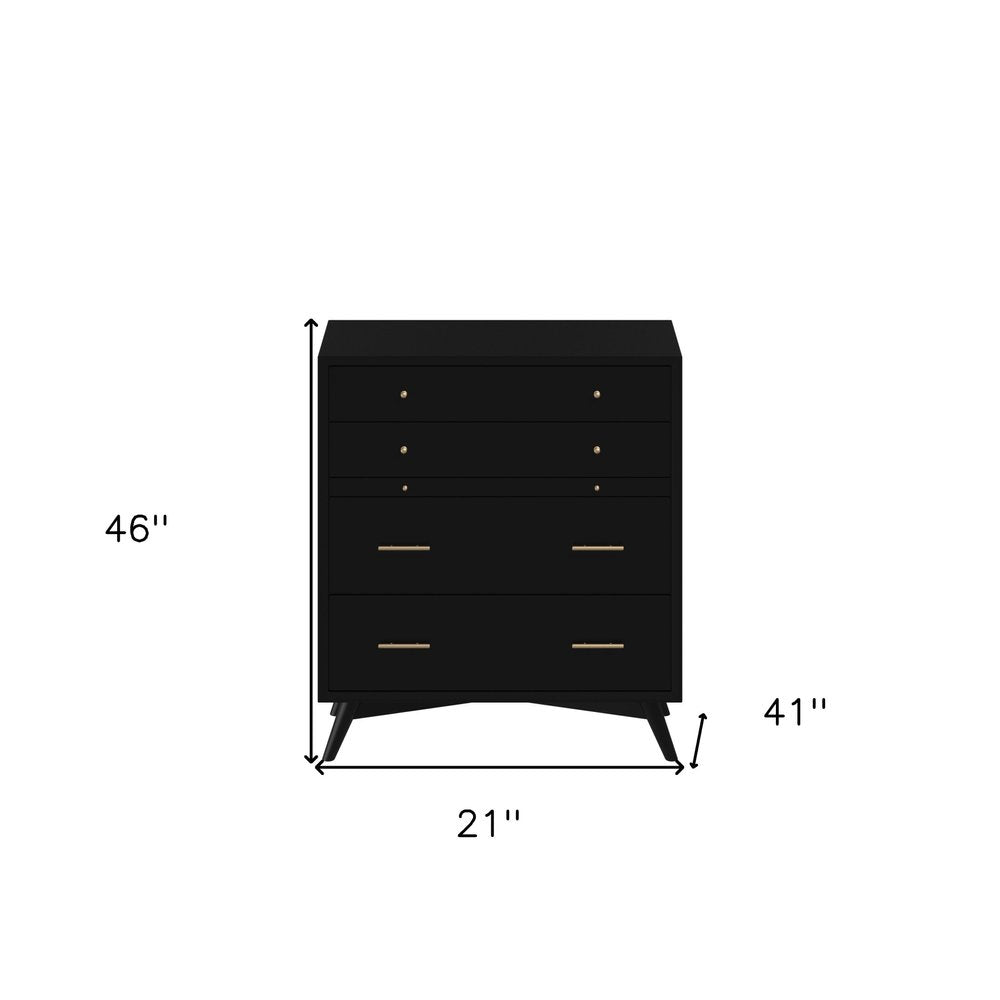 38" Black Solid Wood Four Drawer Dresser