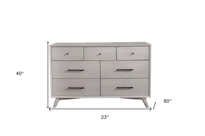 59" Gray Solid Wood Seven Drawer Double Dresser