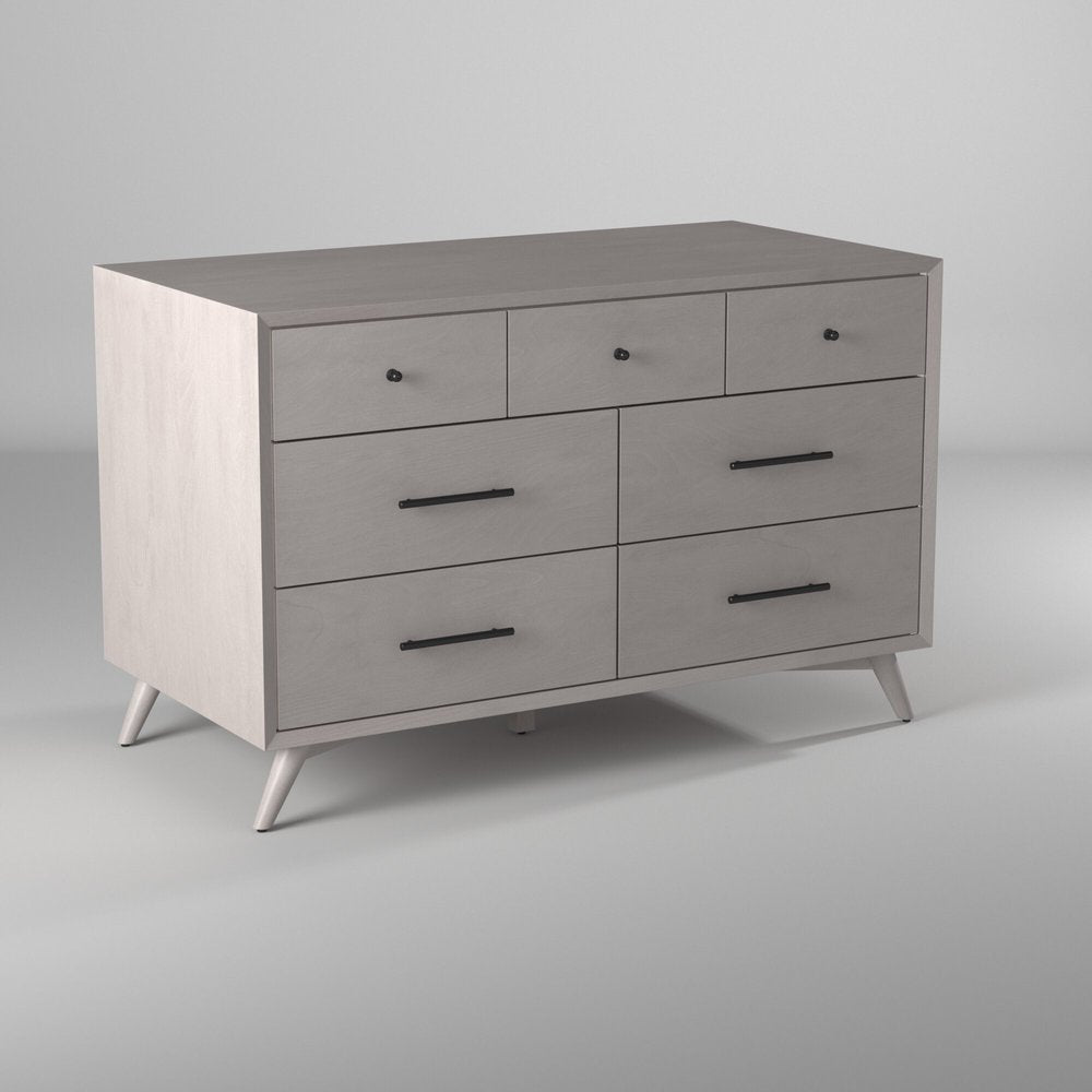 56" Gray Solid Wood Seven Drawer Double Dresser