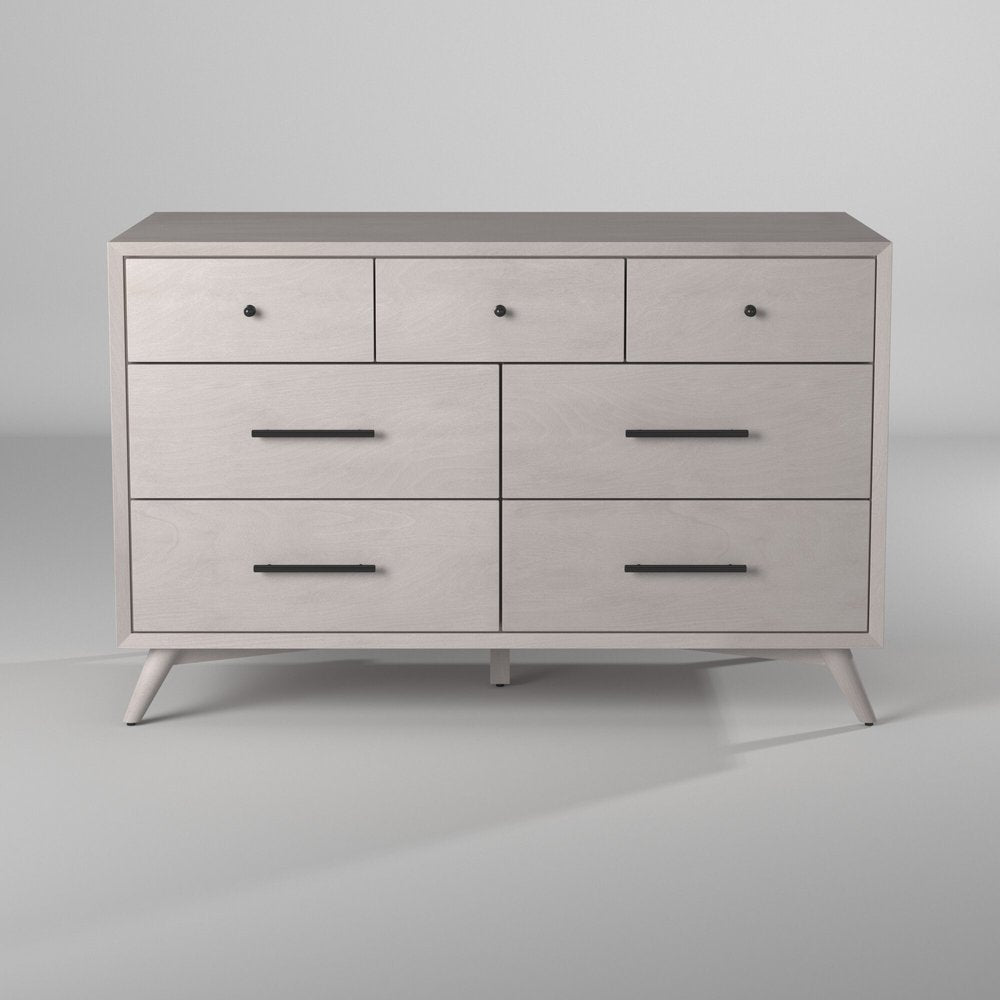 56" Gray Solid Wood Seven Drawer Double Dresser