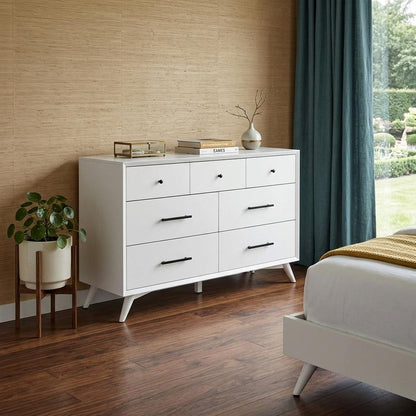 56" White Solid Wood Seven Drawer Double Dresser