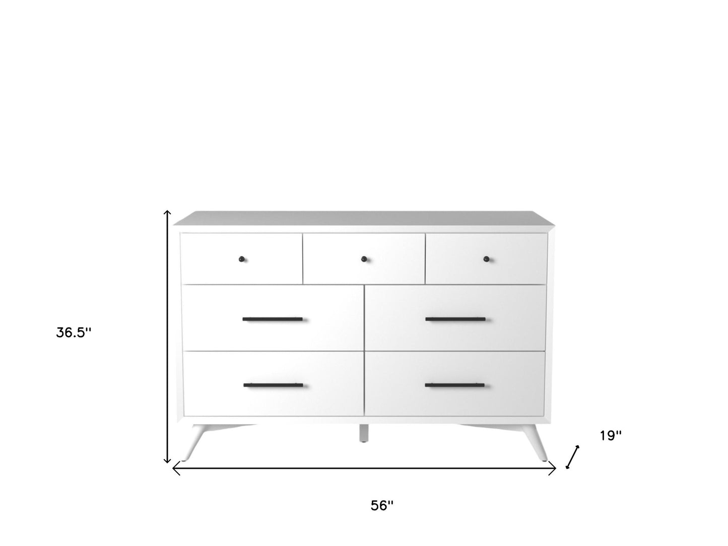 56" White Solid Wood Seven Drawer Double Dresser