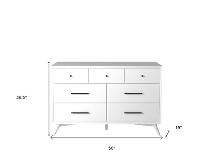 56" White Solid Wood Seven Drawer Double Dresser