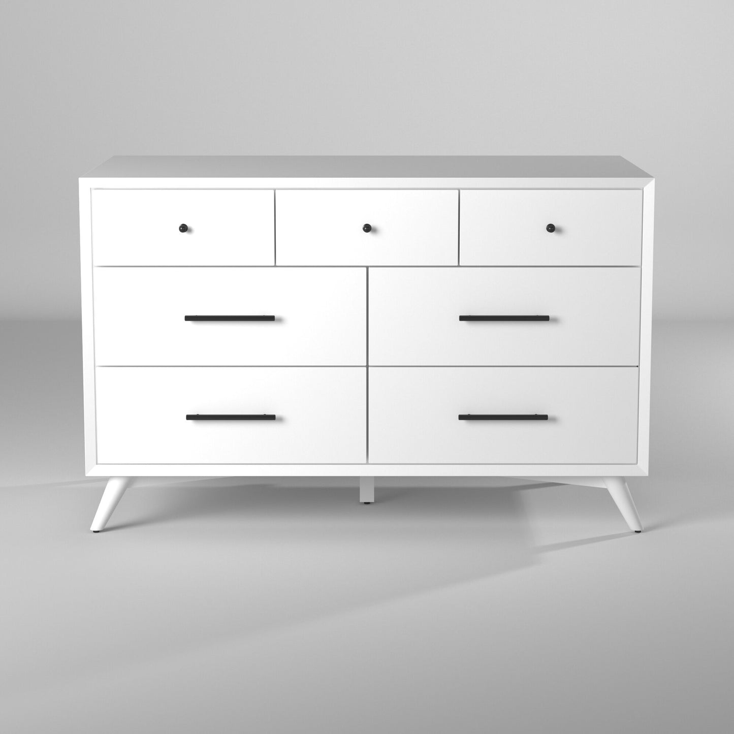 56" White Solid Wood Seven Drawer Double Dresser