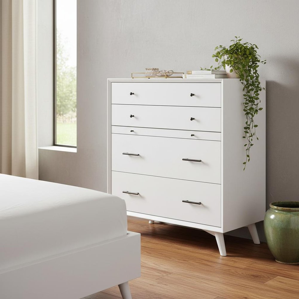 38" White Solid Wood Four Drawer Dresser