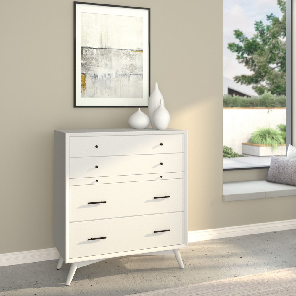 38" White Solid Wood Four Drawer Dresser