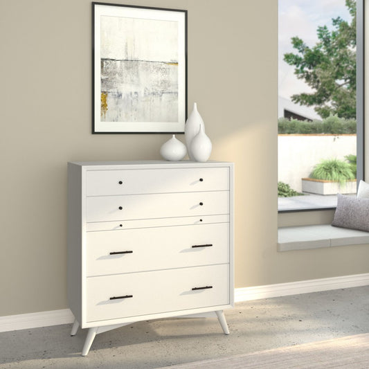 38" White Solid Wood Four Drawer Dresser