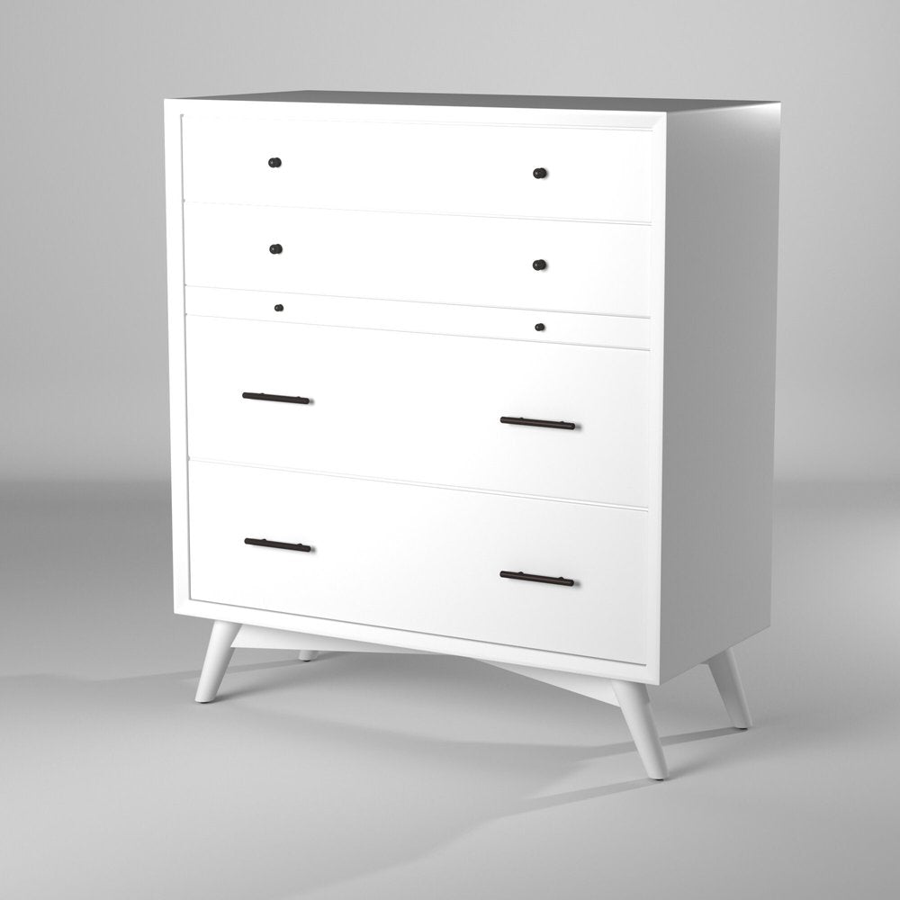 38" White Solid Wood Four Drawer Dresser