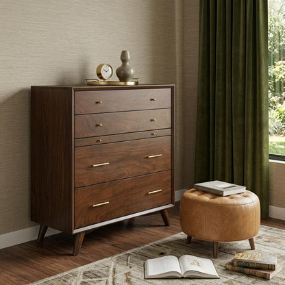 38" Walnut Solid Wood Four Drawer Dresser