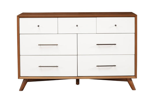 56" Brown and White Solid Wood Seven Drawer Double Dresser