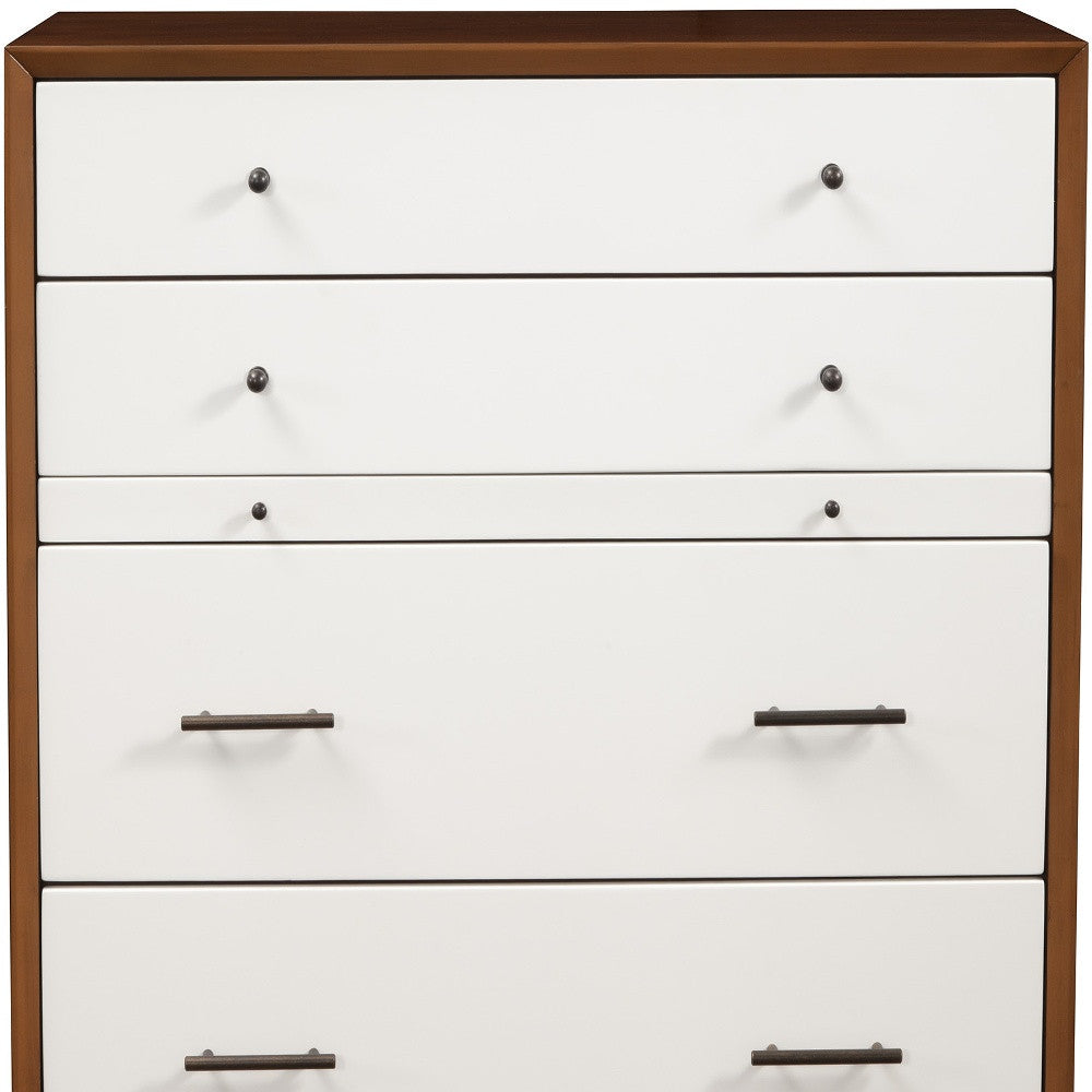 38" Brown and White Solid Wood Four Drawer Chest