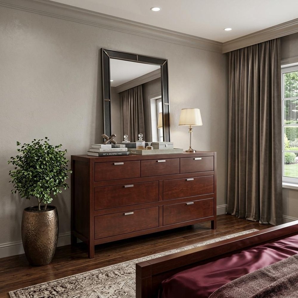 63" Brown Solid Wood Seven Drawer Double Dresser