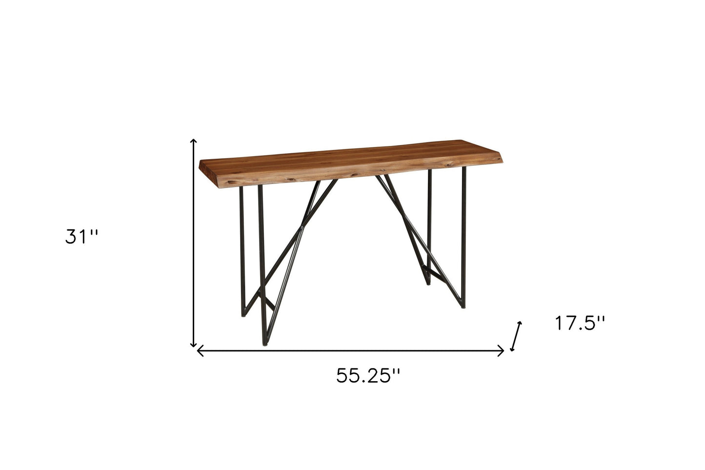 55" Brown and Black Solid and Manufactured Wood Cross Leg Console Table