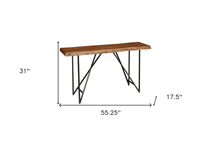 55" Brown and Black Solid and Manufactured Wood Cross Leg Console Table
