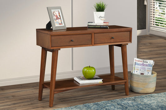 42" Brown Floor Shelf Console Table With Shelves And Drawers