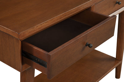 42" Brown Floor Shelf Console Table With Shelves And Drawers