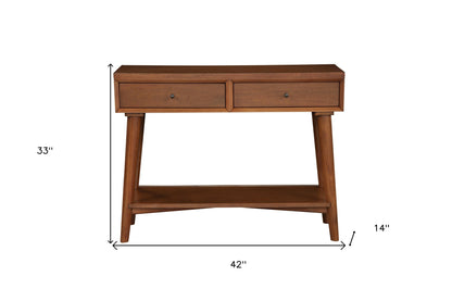 42" Brown Floor Shelf Console Table With Shelves And Drawers