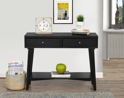 42" Black Floor Shelf Console Table With Shelves And Drawers