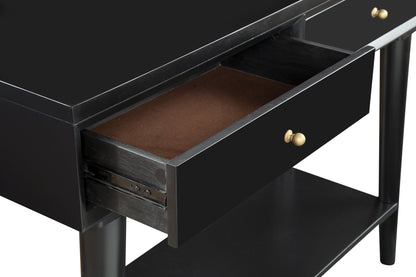 42" Black Floor Shelf Console Table With Shelves And Drawers