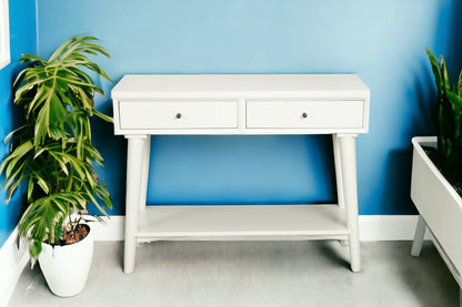 42" White Solid Wood Console Table With Shelves And Drawers