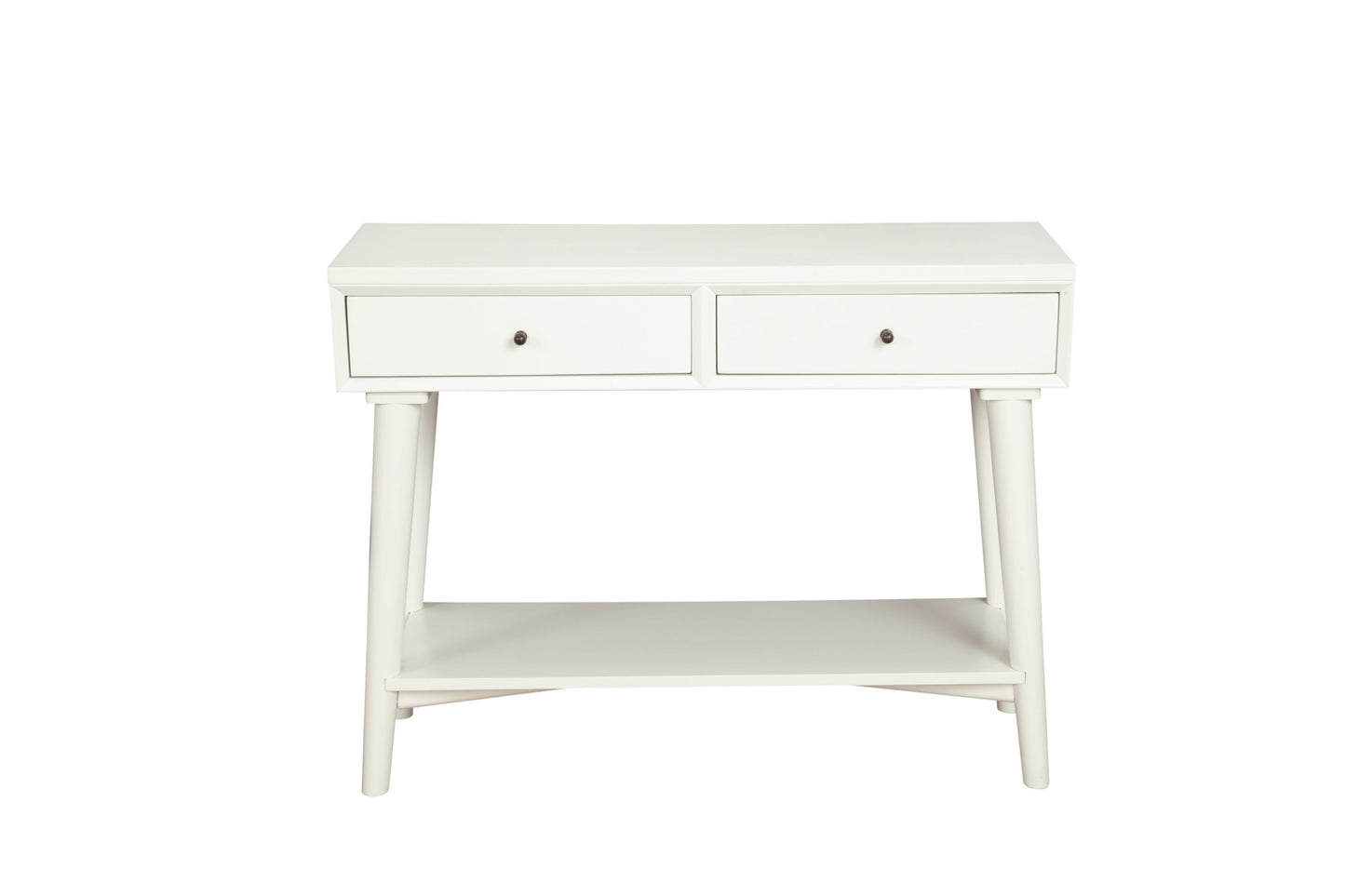 42" White Solid Wood Console Table With Shelves And Drawers