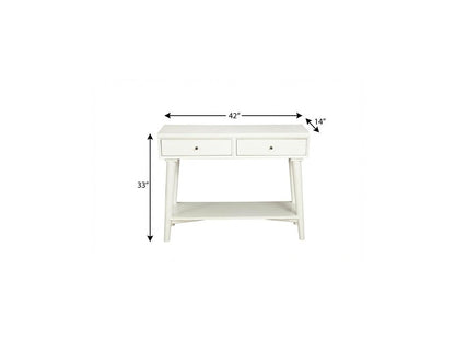 42" White Solid Wood Console Table With Shelves And Drawers