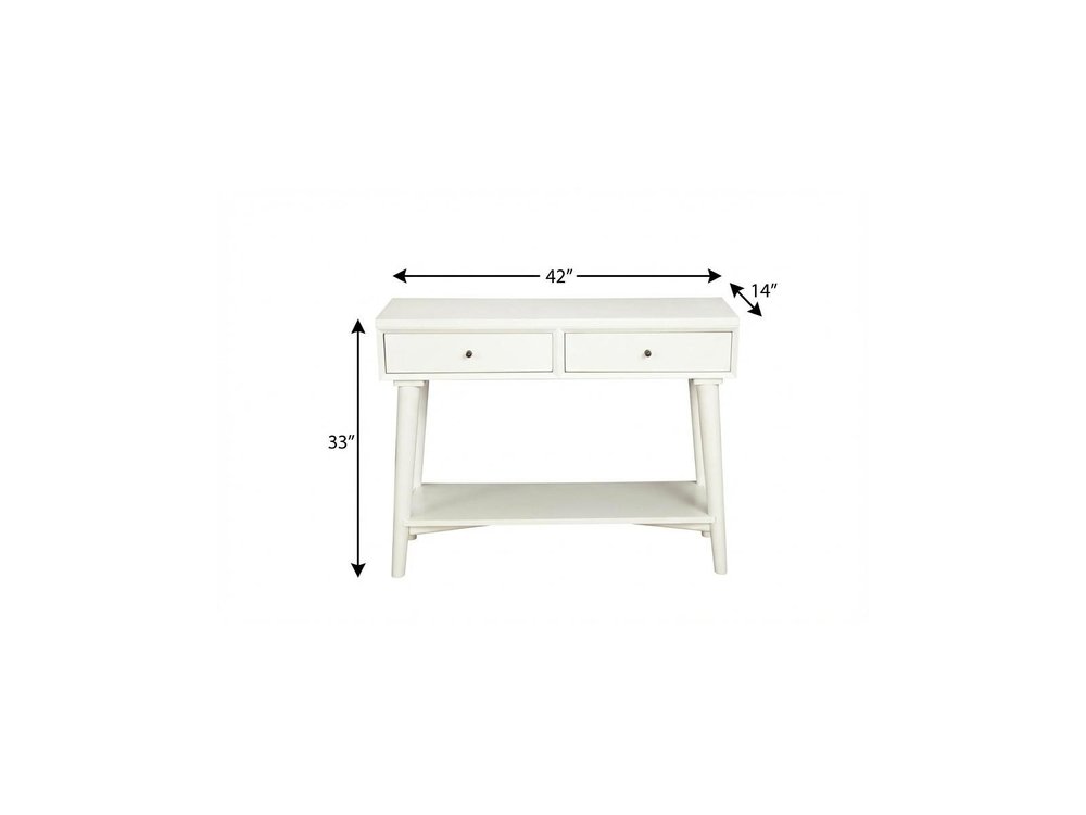 42" White Solid Wood Console Table With Shelves And Drawers
