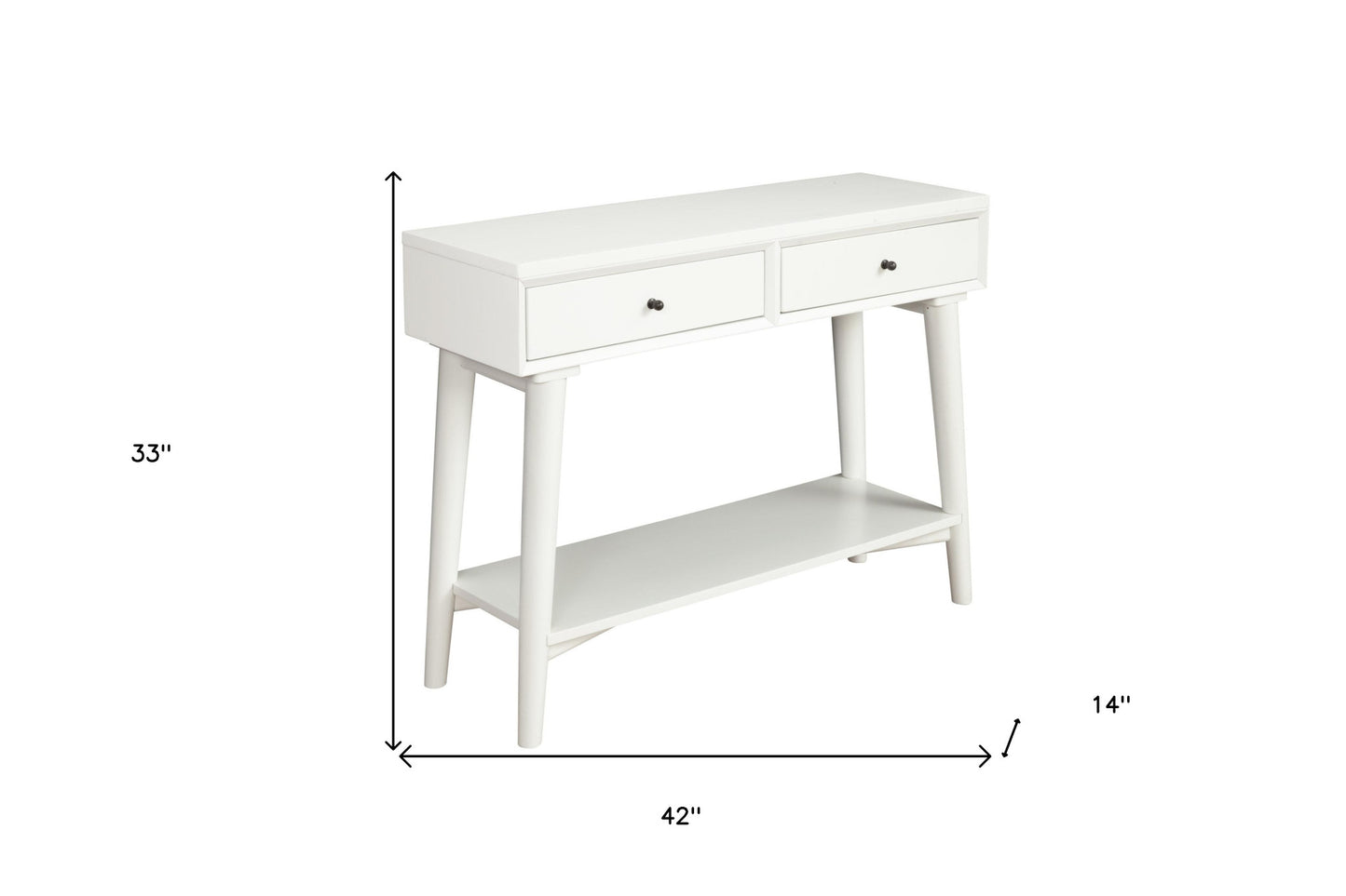 42" White Solid Wood Console Table With Shelves And Drawers