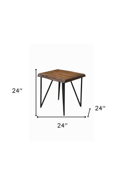 24" Black And Wood Brown Solid Wood End Table