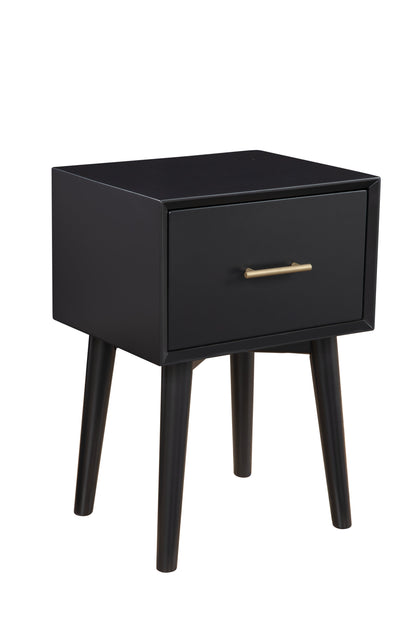 18" Black Mid Century Mod Wood End Table With Drawer