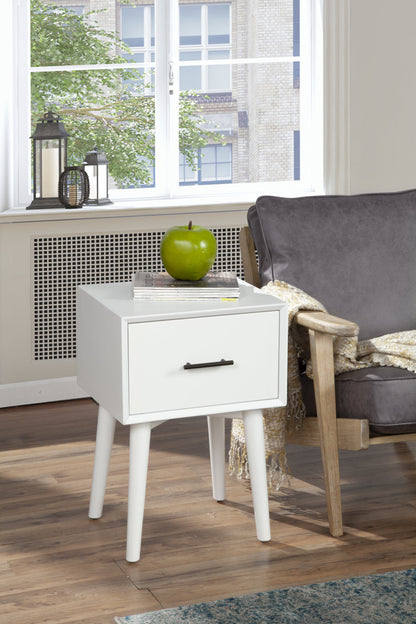 27" White Wood End Table With Drawer