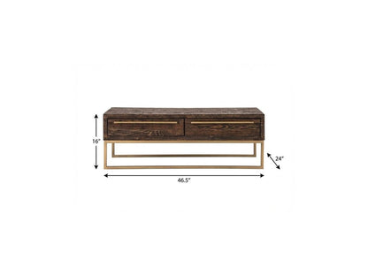 47" Dark Brown And Gold Metal Coffee Table With Drawer