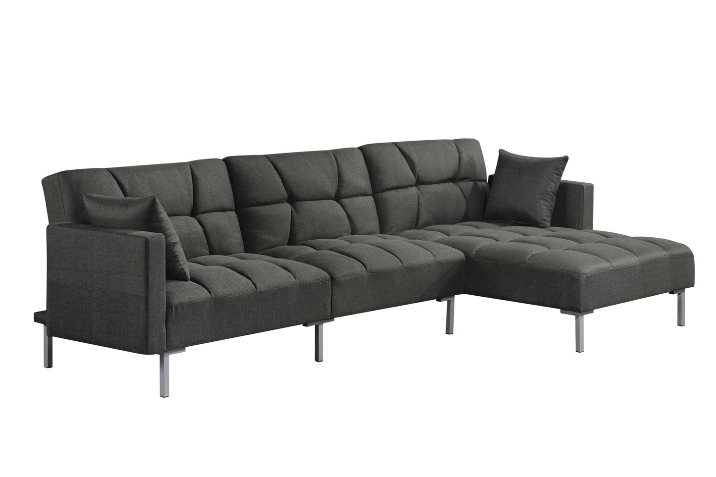 Dark Gray Polyester Modular L Shaped Two Piece Sofa and Chaise Sectional And Toss Pillows