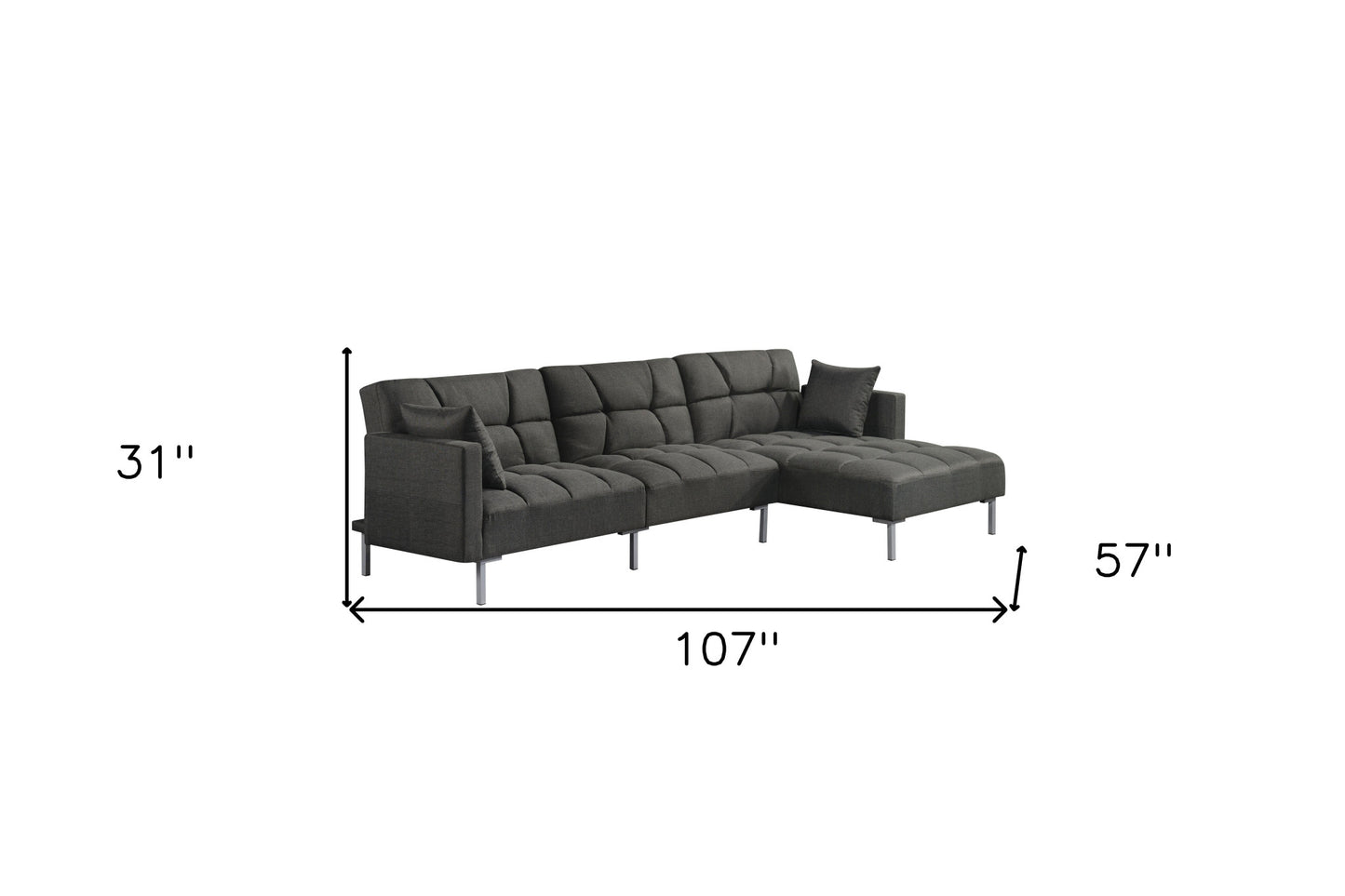 Dark Gray Polyester Modular L Shaped Two Piece Sofa and Chaise Sectional And Toss Pillows