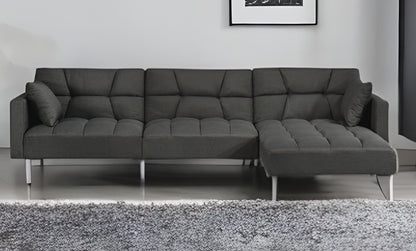 Dark Gray Polyester Modular L Shaped Two Piece Sofa and Chaise Sectional And Toss Pillows