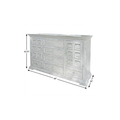 43" White Raised Panel Solid Wood Two Door Six Drawer Combo Dresser