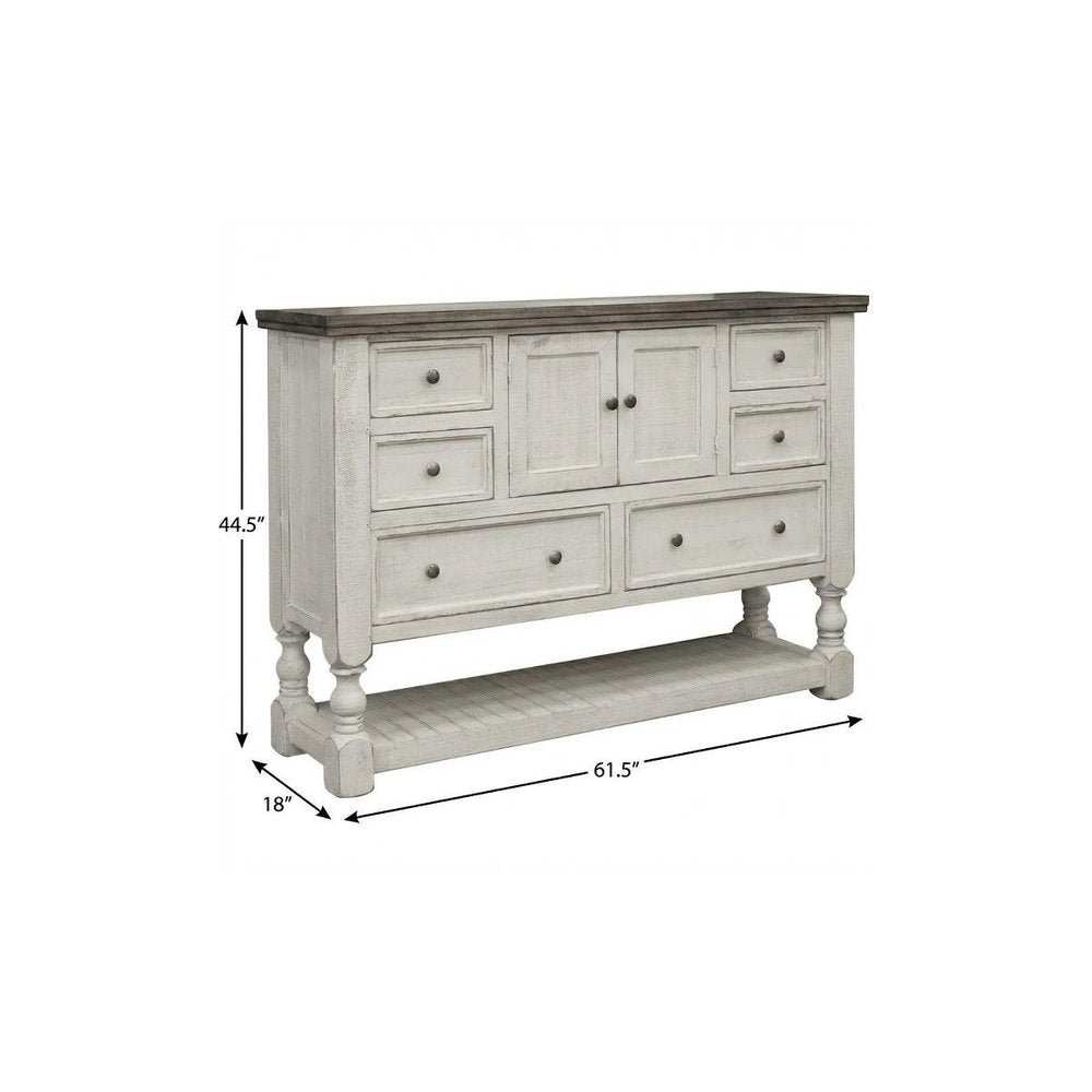 62" Gray And Ivory Solid Wood Six Drawer Triple Dresser