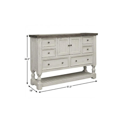 62" Gray And Ivory Solid Wood Six Drawer Triple Dresser