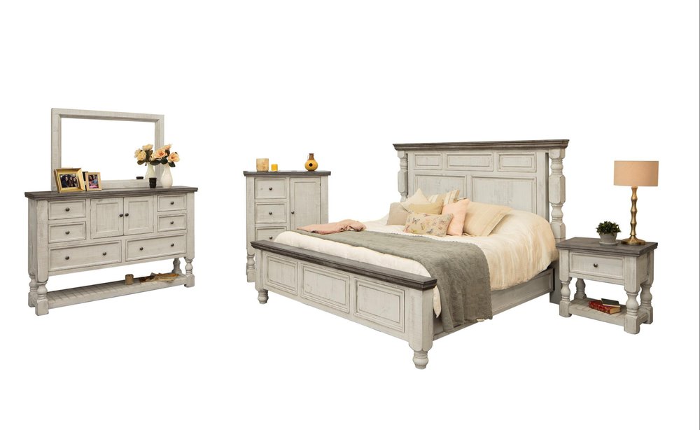 62" Gray And Ivory Solid Wood Six Drawer Triple Dresser