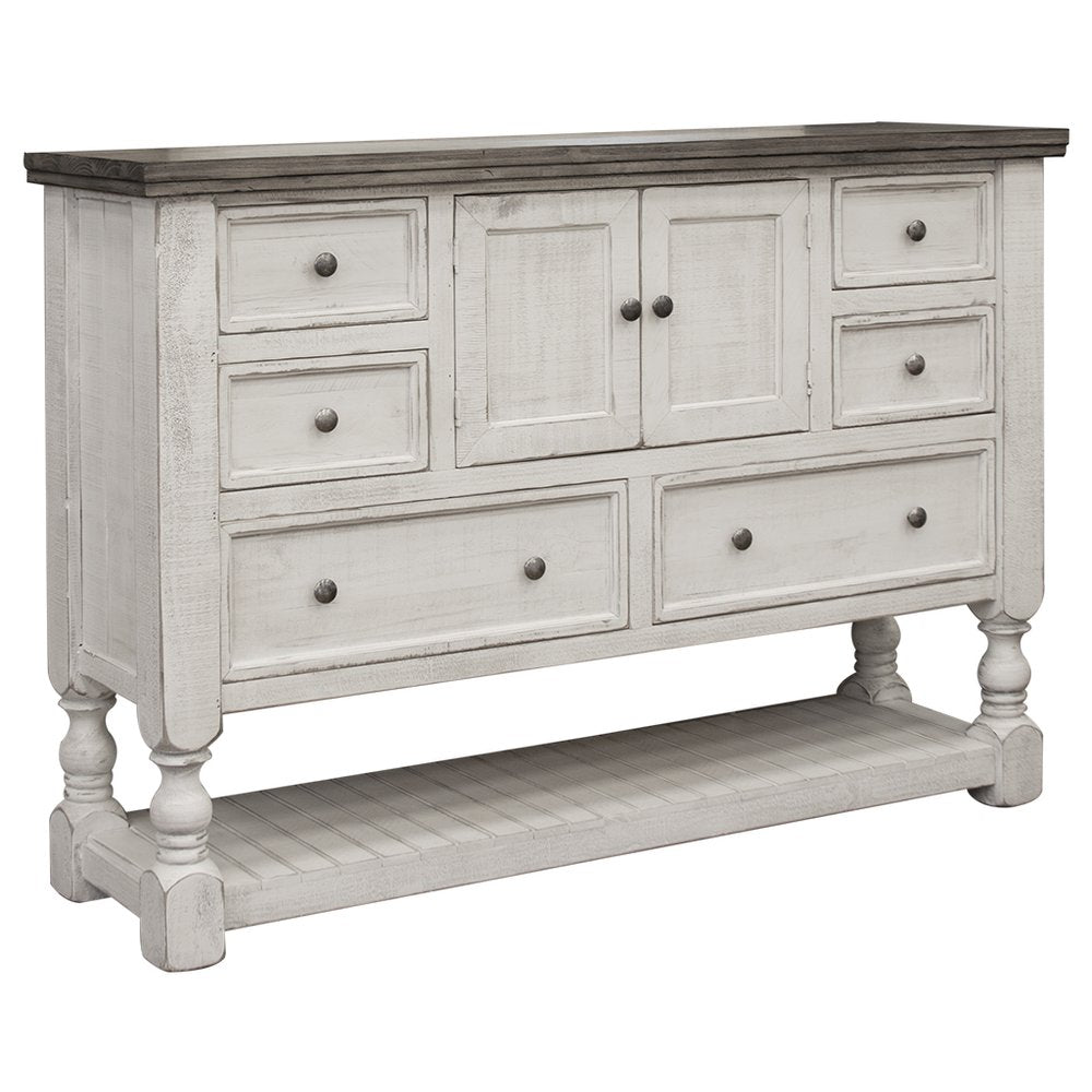 62" Gray And Ivory Solid Wood Six Drawer Triple Dresser