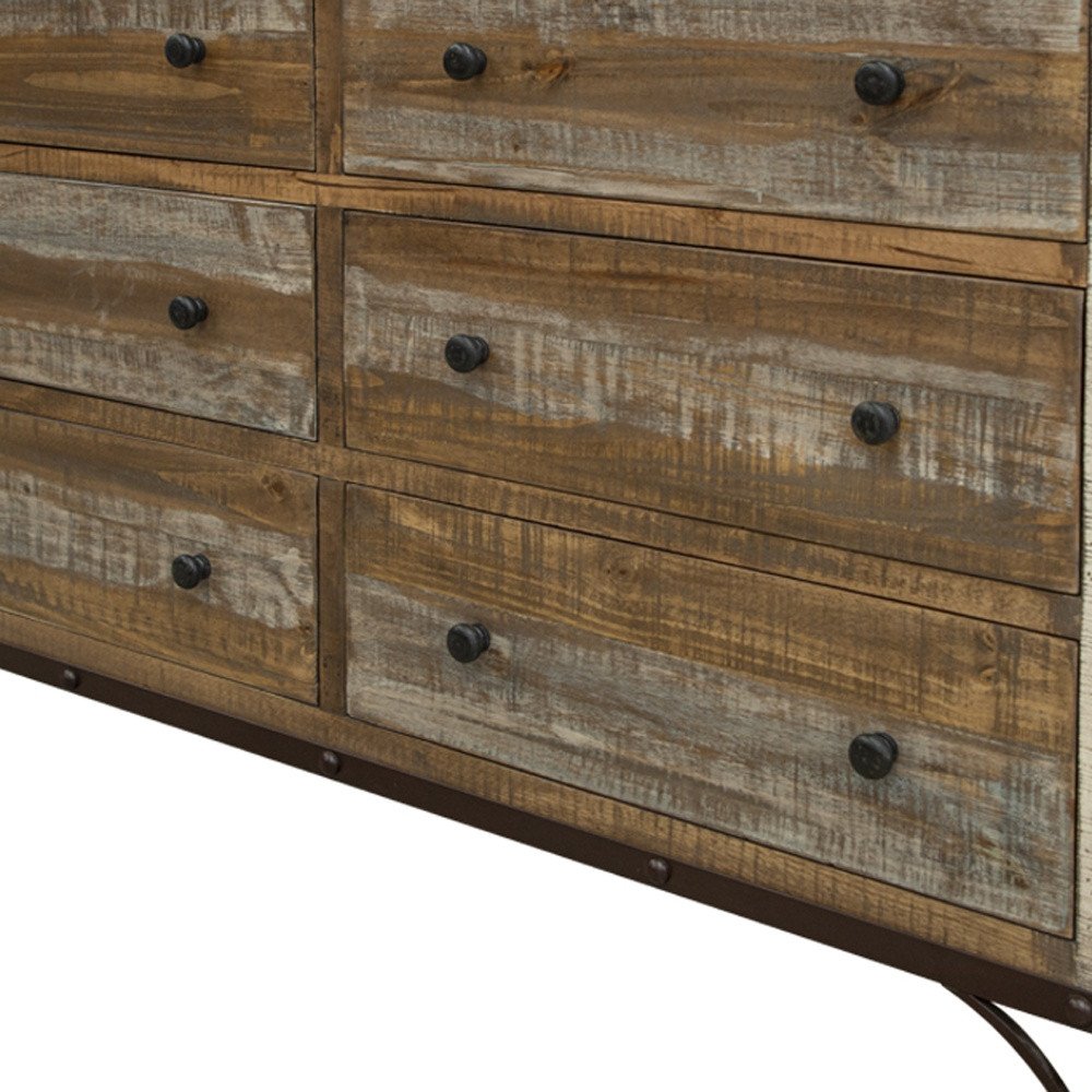 61" Brown Solid Wood Six Drawer Double Dresser