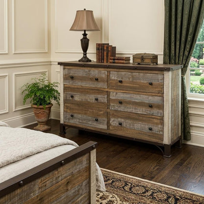 61" Brown Solid Wood Six Drawer Double Dresser